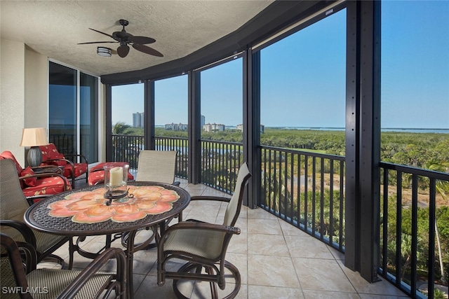 sunroom featuring ceiling fan