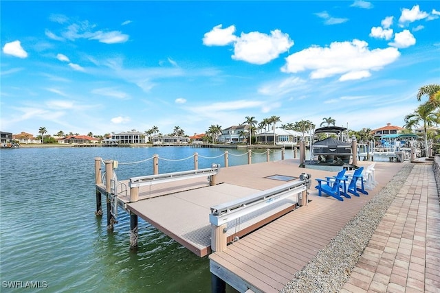 view of dock with a water view