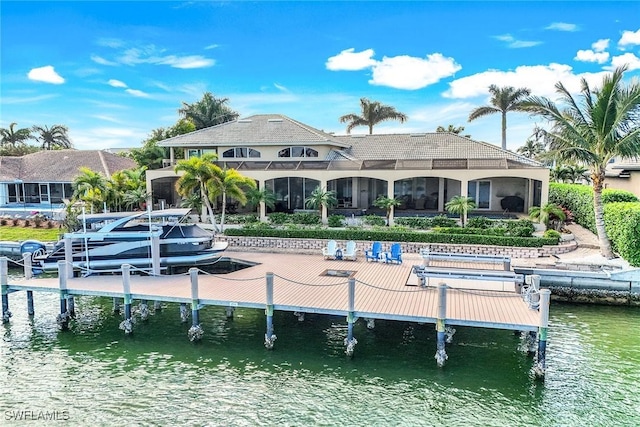 dock area with a water view