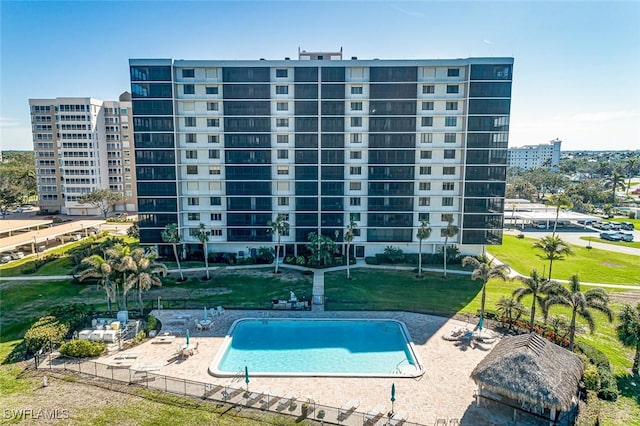 view of swimming pool featuring a patio area