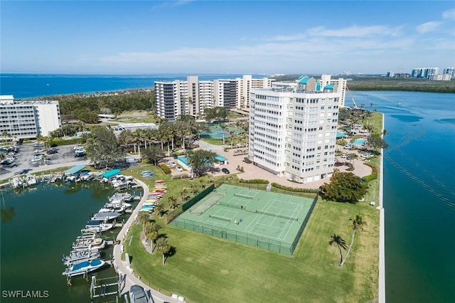 bird's eye view featuring a water view