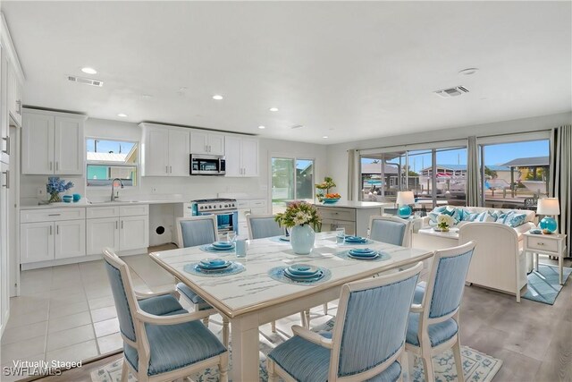 dining area featuring sink