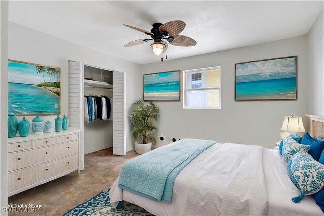 bedroom featuring a closet and ceiling fan