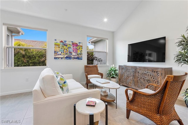 living room with vaulted ceiling