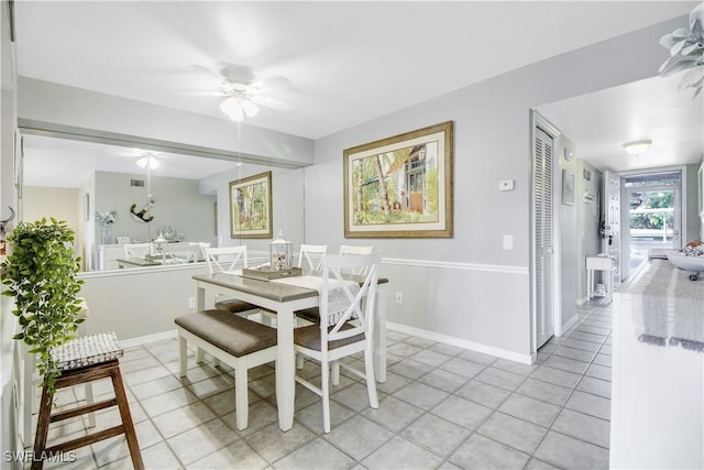 dining room with ceiling fan