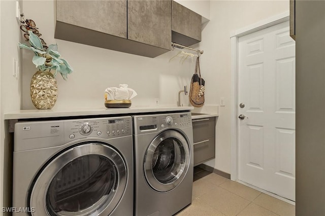 laundry area featuring cabinets and washer and dryer