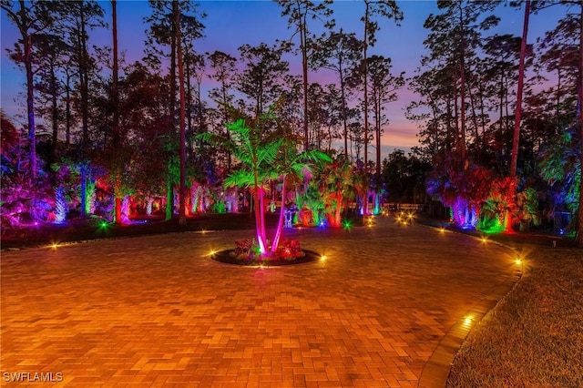 view of yard at dusk