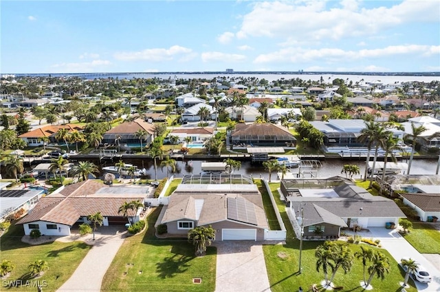 aerial view featuring a water view