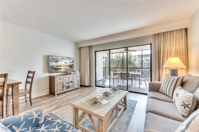 living room with light hardwood / wood-style flooring