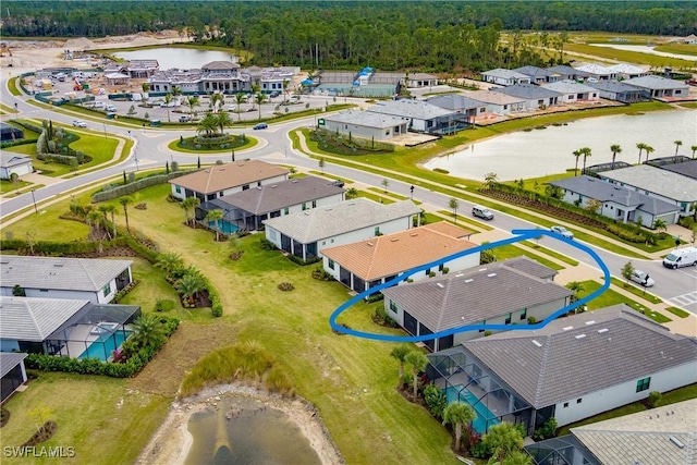 aerial view with a water view