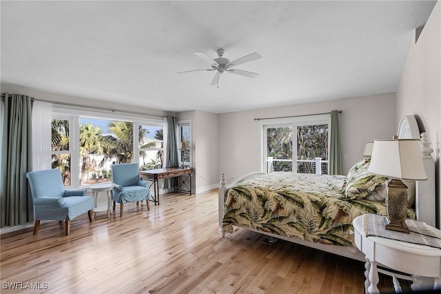 bedroom featuring ceiling fan and light hardwood / wood-style floors