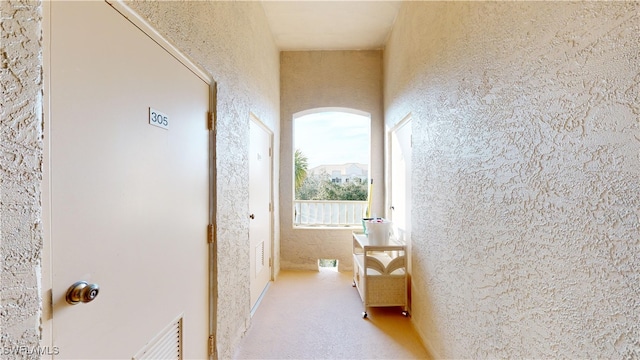 hallway featuring a towering ceiling