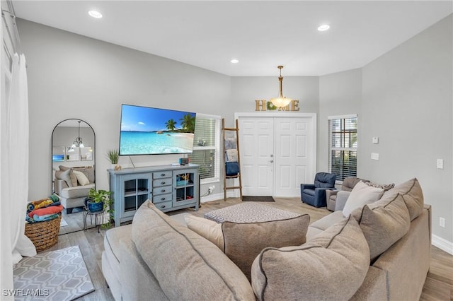 living room featuring light hardwood / wood-style flooring