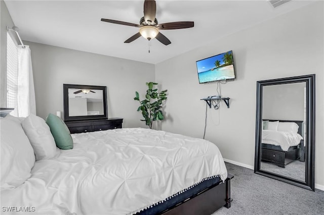 bedroom featuring carpet and ceiling fan