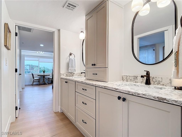 bathroom featuring vanity and wood-type flooring