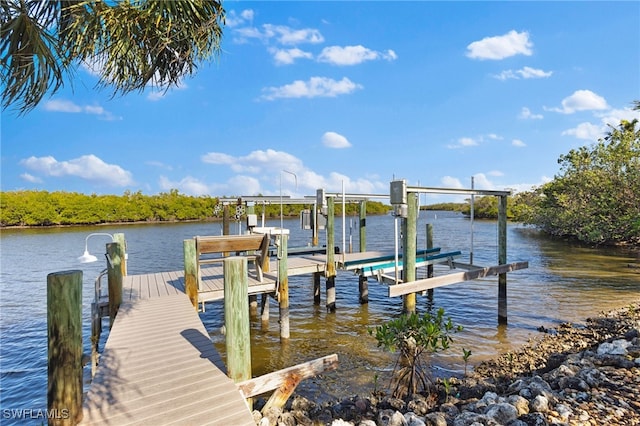 view of dock with a water view