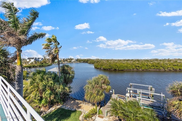 property view of water featuring a dock