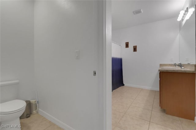 bathroom with tile patterned floors, toilet, and vanity