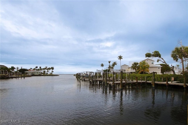 view of water feature with a boat dock