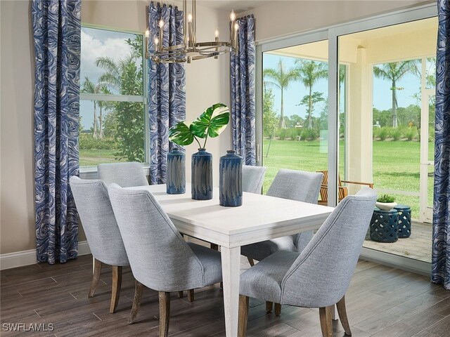 dining space with a notable chandelier