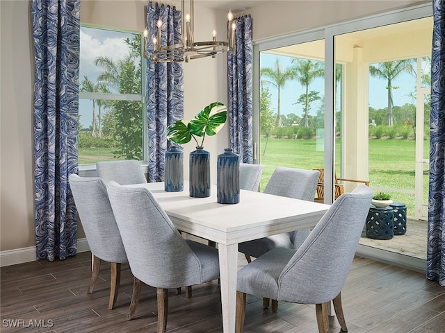 dining area featuring a chandelier