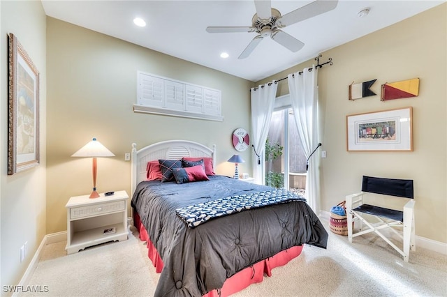 bedroom featuring ceiling fan and carpet floors