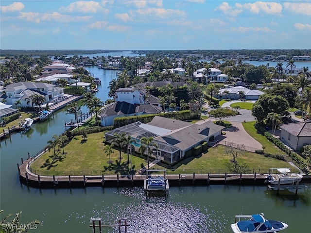 aerial view with a water view