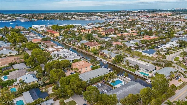 aerial view with a water view