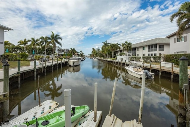 dock area with a water view