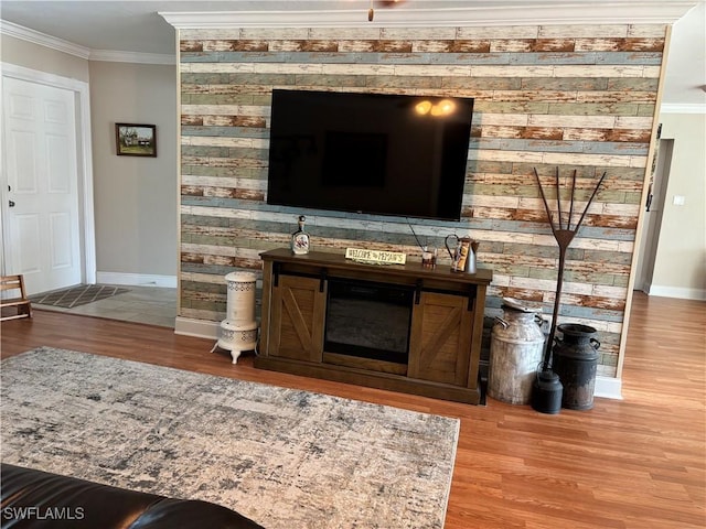 room details featuring crown molding and wood-type flooring