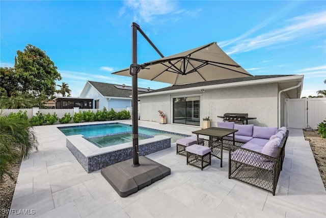 738 101st Ave N, Naples, FL 34108 - view of pool featuring a patio area, an in-ground hot tub, a fenced backyard, and an outdoor hangout area