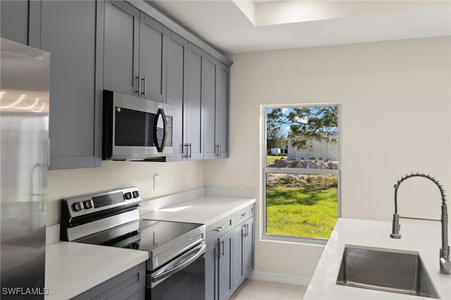 kitchen featuring sink, appliances with stainless steel finishes, and gray cabinets