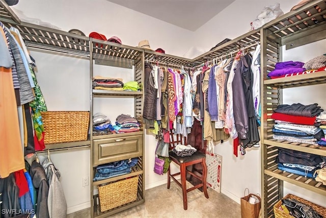 walk in closet with carpet