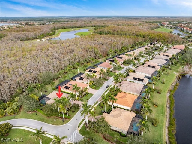 bird's eye view featuring a water view