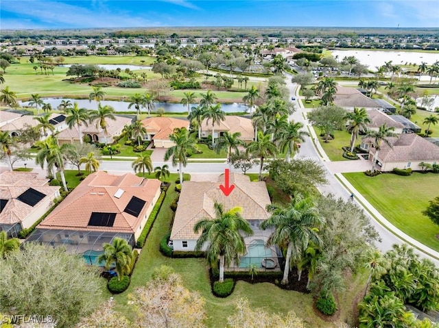 aerial view with a water view