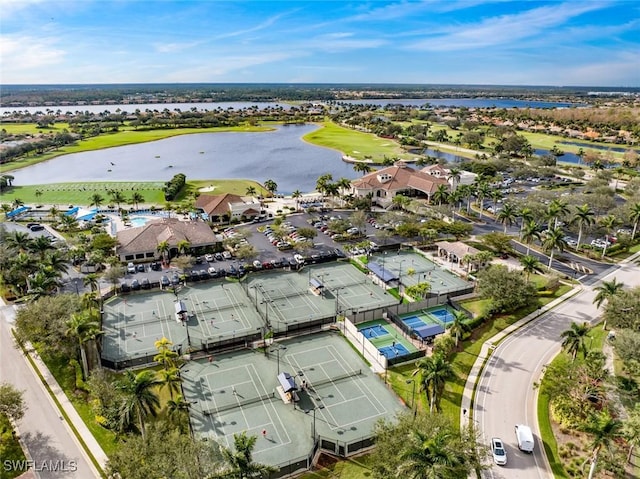 aerial view featuring a water view