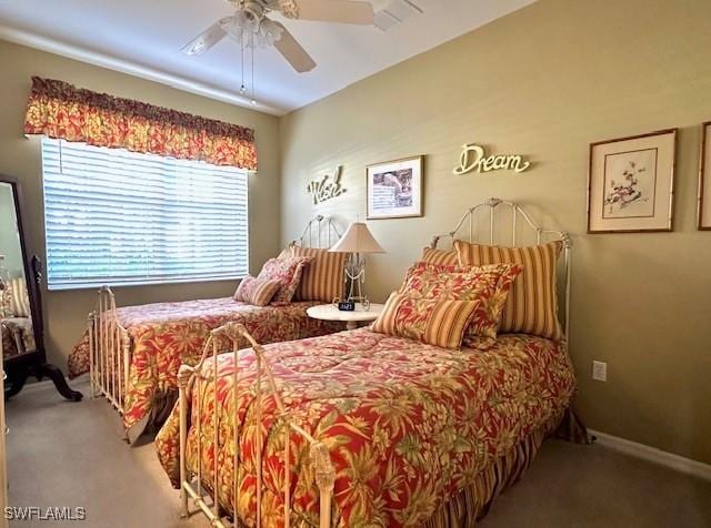 bedroom featuring carpet floors and ceiling fan