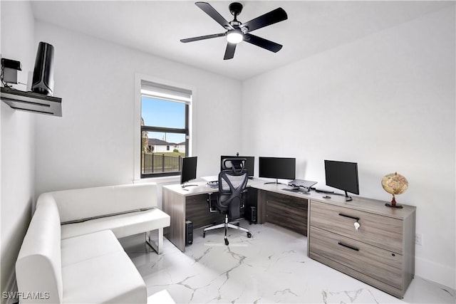 office area featuring ceiling fan