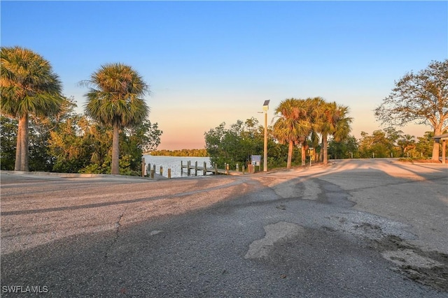 view of street featuring a water view