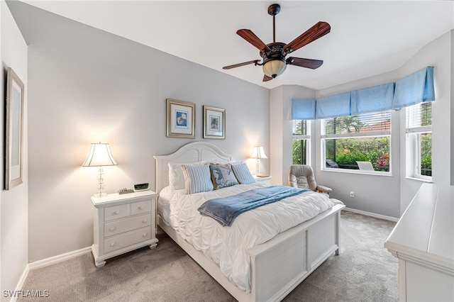 bedroom featuring ceiling fan and carpet flooring