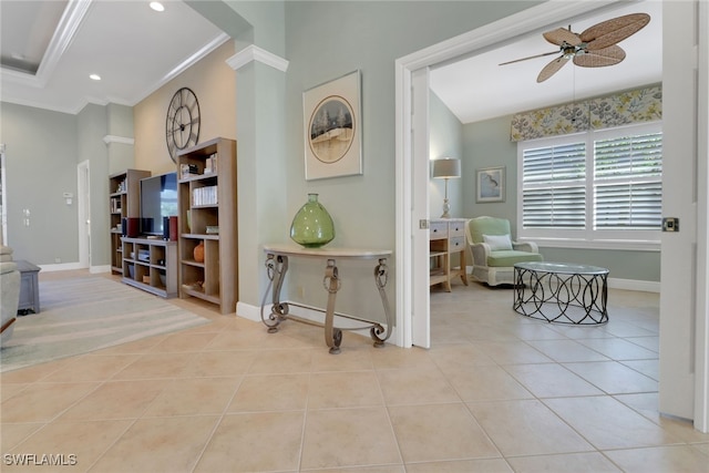 14113 Tivoli Ter, Bonita Springs, FL 34135 - corridor with ornamental molding, tile patterned flooring, and recessed lighting