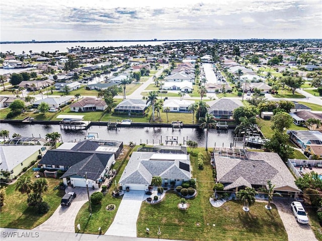 aerial view with a water view