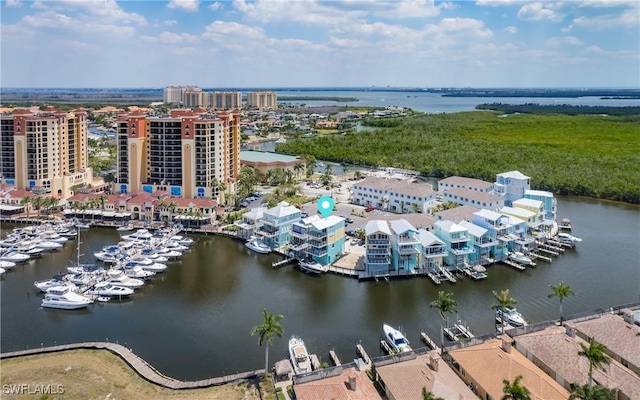 bird's eye view featuring a water view