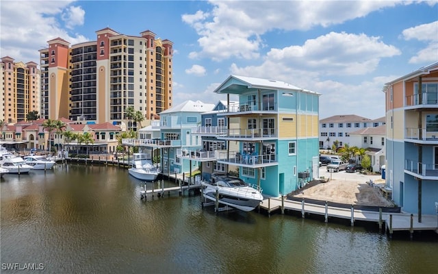 dock area featuring a water view