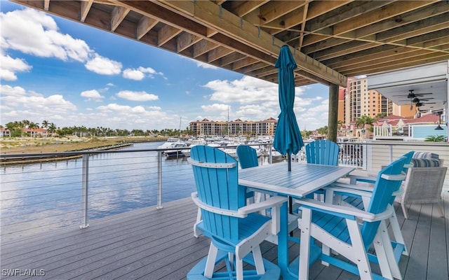 dock area featuring a water view