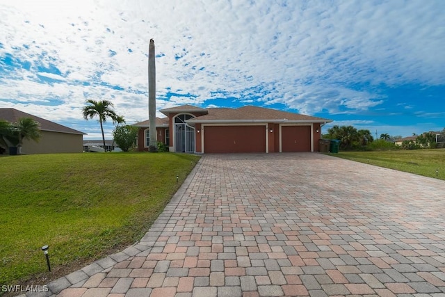 view of front facade with a garage and a front yard