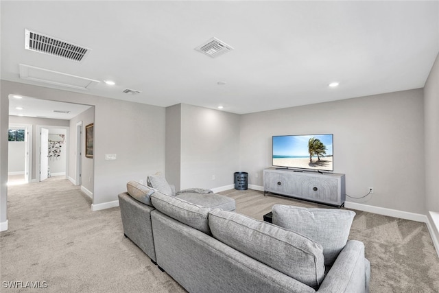 living room with light colored carpet