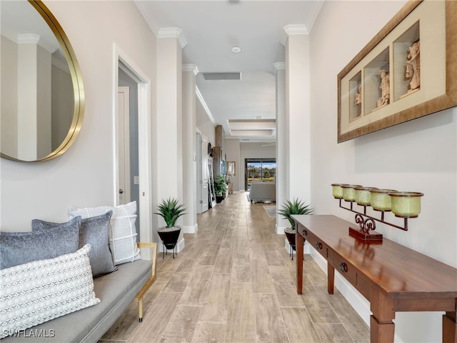 hallway featuring crown molding