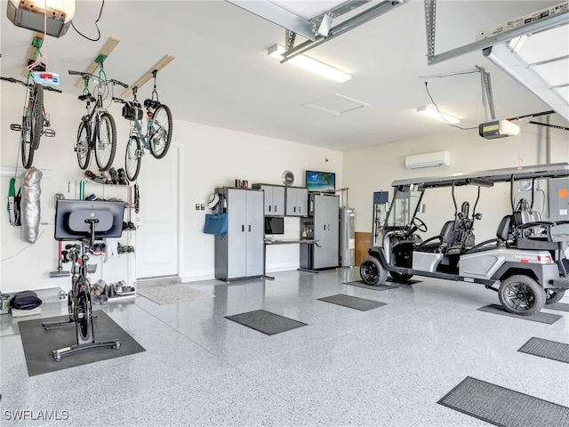 gym with electric panel and a wall mounted AC