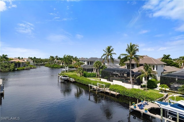 view of water feature with a boat dock